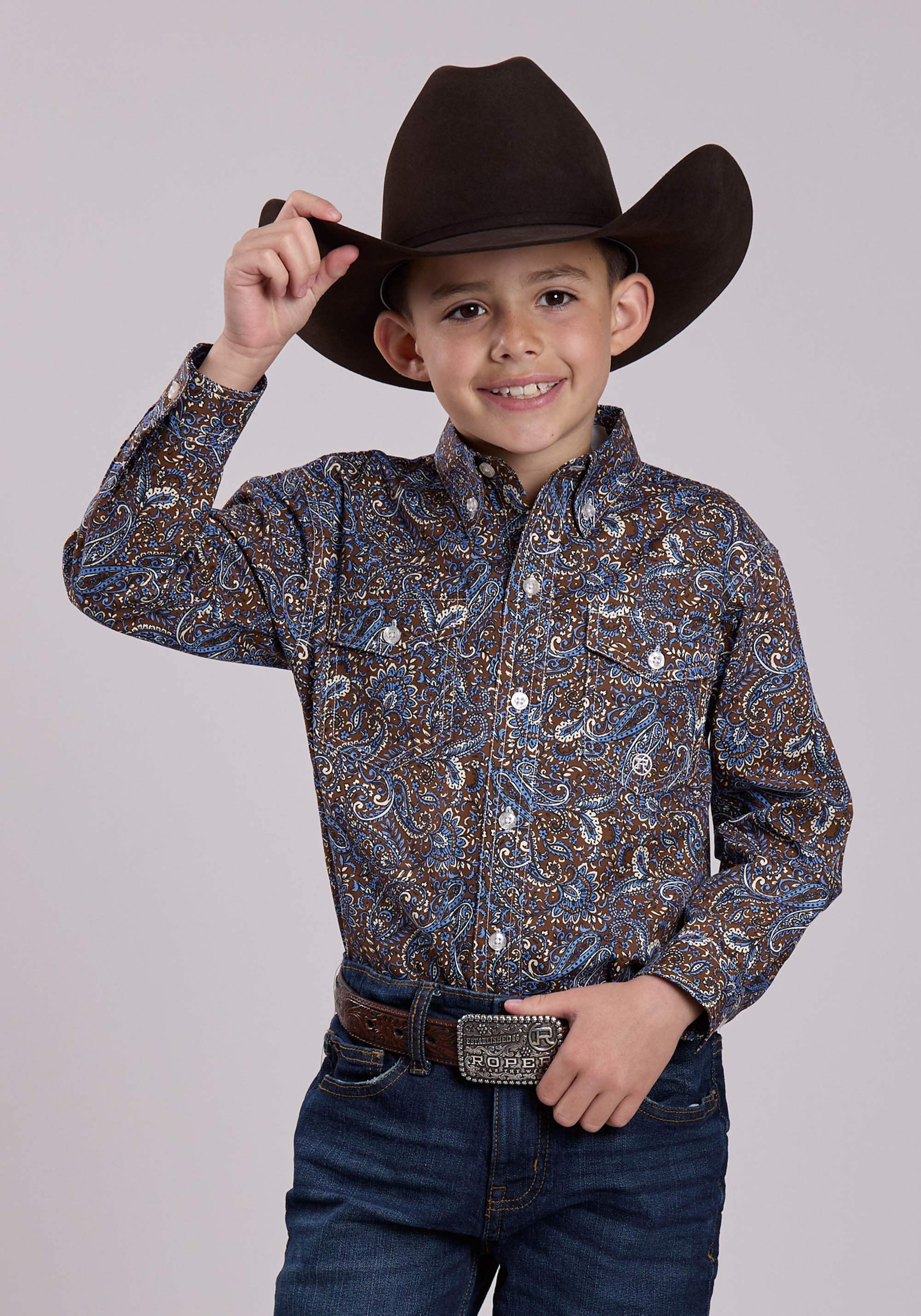 Roper Boys Long Sleeve Button Bluebird Paisley Western Shirt - Roper - Flyclothing LLC