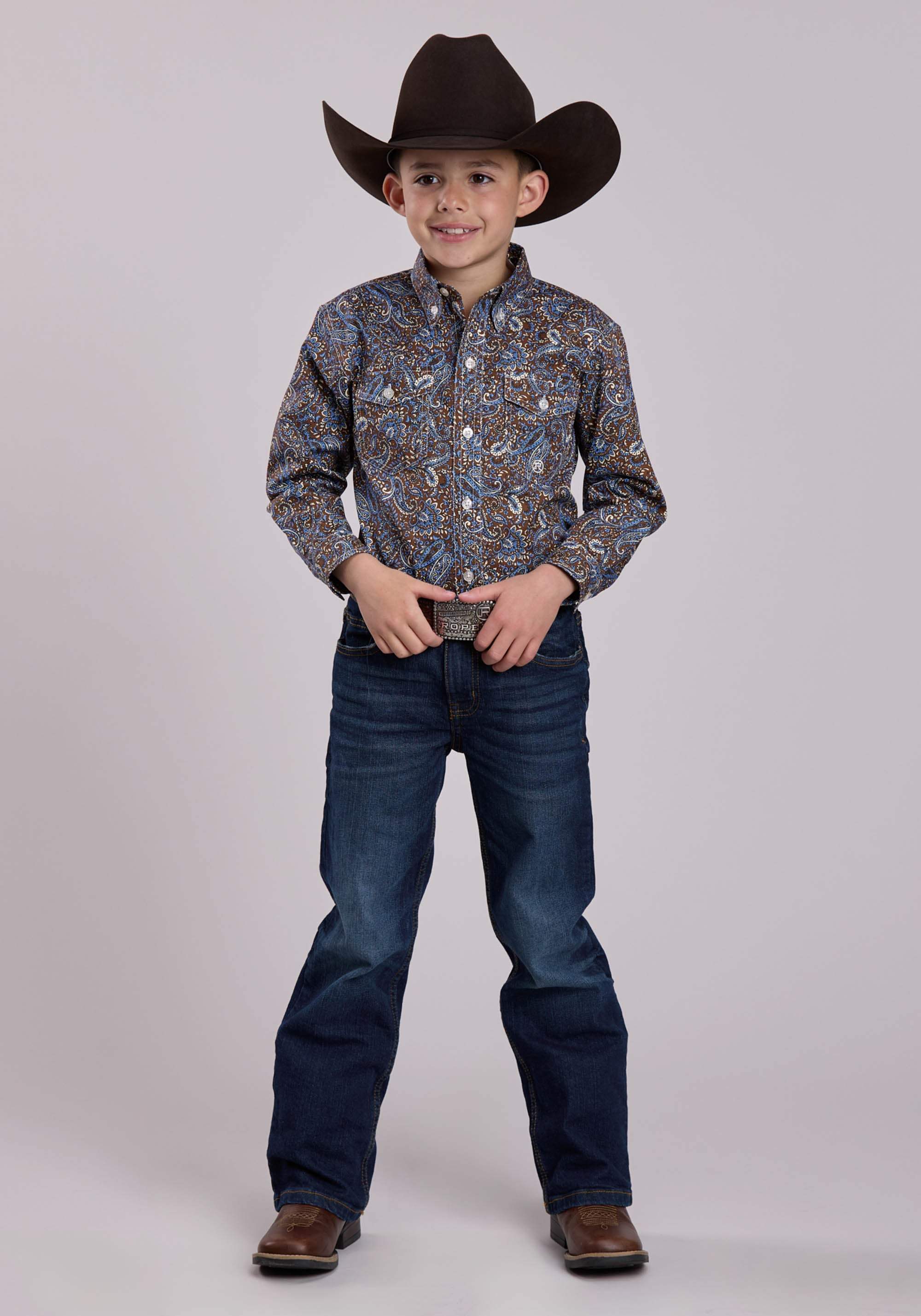 Roper Boys Long Sleeve Button Bluebird Paisley Western Shirt - Roper - Flyclothing LLC