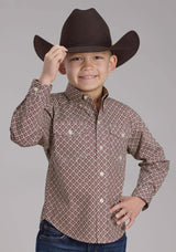 Roper Boys Stretch Four Point Foulard - Wine Long Sleeve Button Western Shirt - Roper - Flyclothing LLC