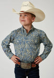 Roper Boys Long Sleeve Button Delft Paisley Western Shirt - Roper