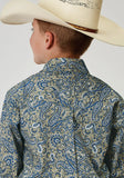 Roper Boys Long Sleeve Button Delft Paisley Western Shirt - Roper