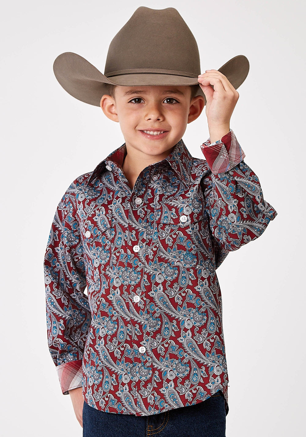 Roper Boys Long Sleeve Button Red River Paisley Western Shirt - Roper