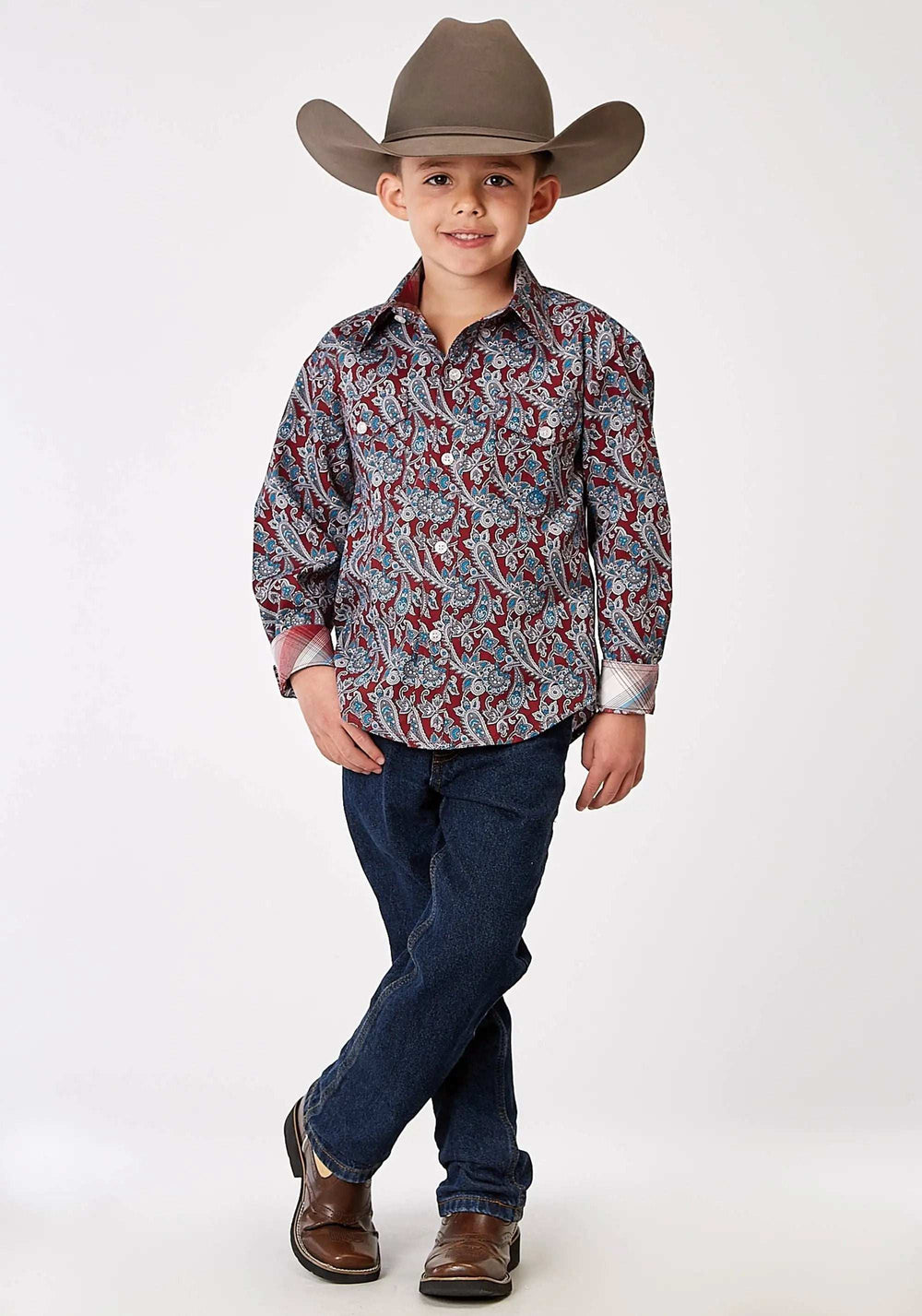Roper Boys Long Sleeve Button Red River Paisley Western Shirt - Roper - Flyclothing LLC