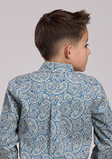 Boys Roper Blue Line Paisley Long Sleeve Button Shirt