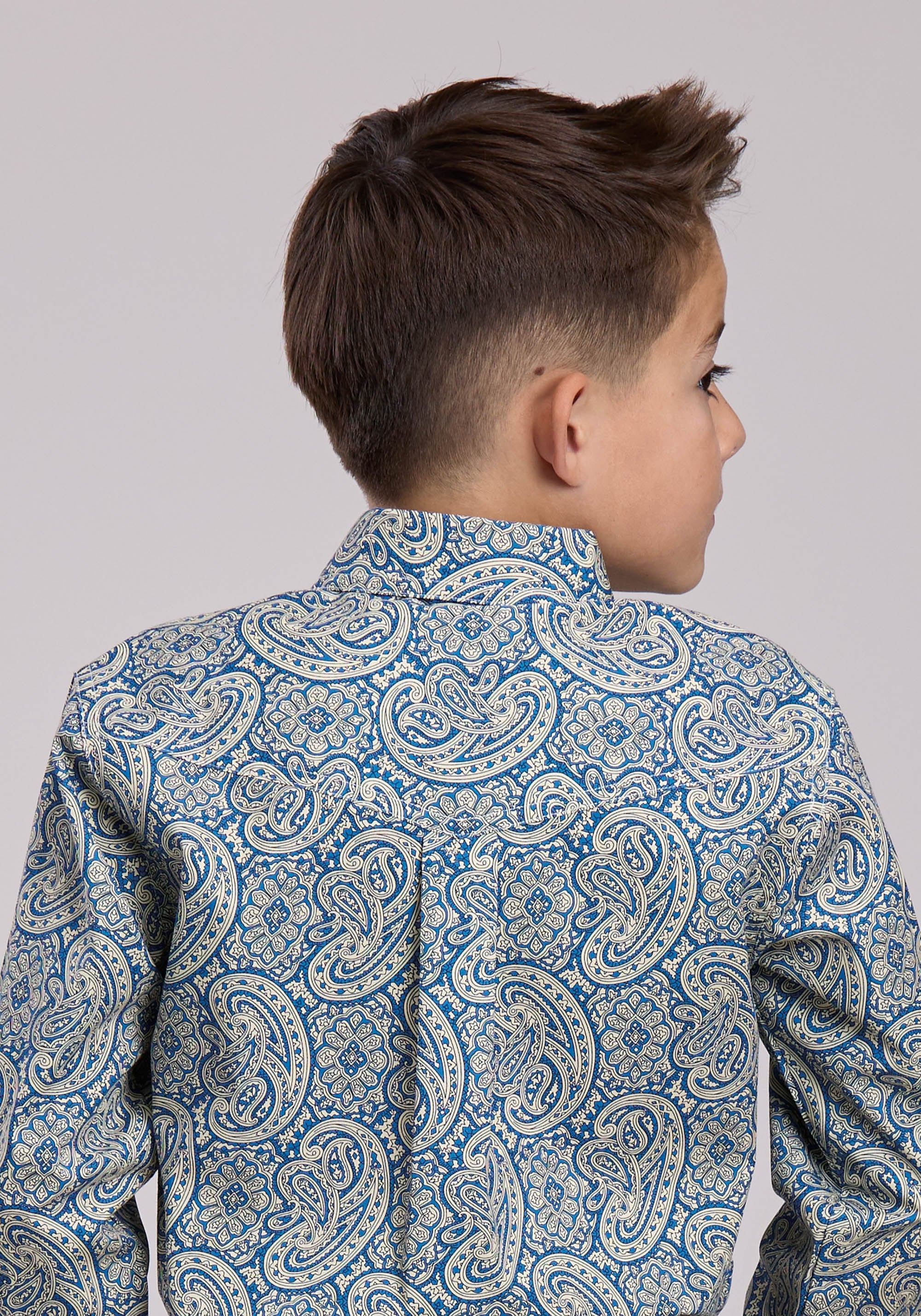 Boys Roper Blue Line Paisley Long Sleeve Button Shirt