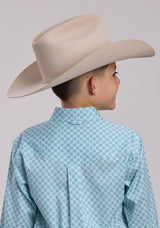 Boys Roper Stretch Four Point Foulard Teal Long Sleeve Button Shirt