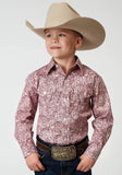 Roper Boys Long Sleeve Button Stretch Poplin Red Paisley Western Shirt - Roper