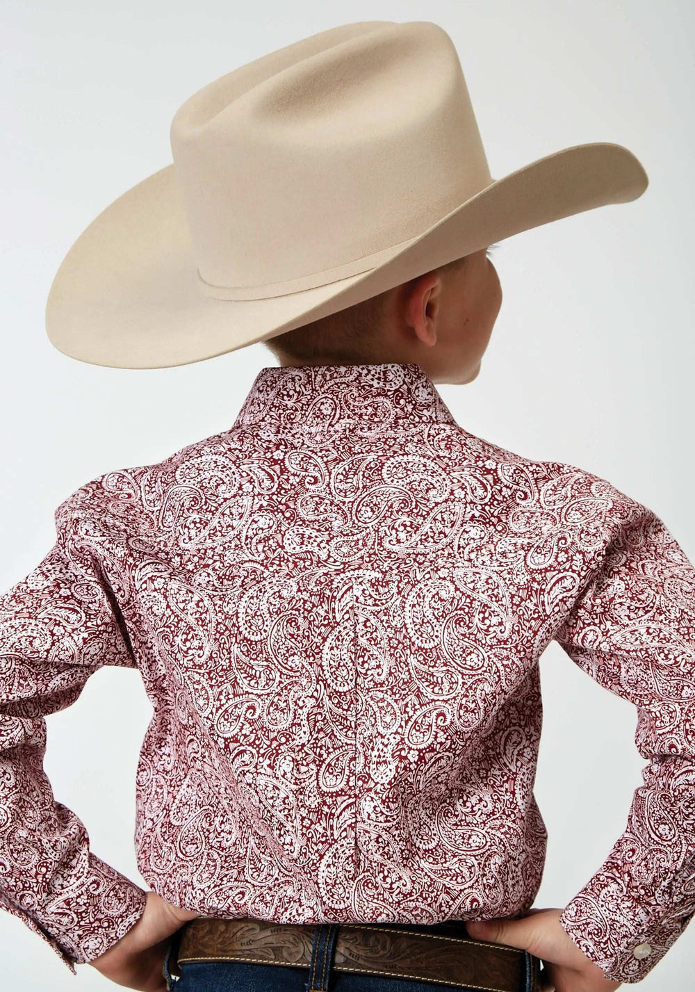 Roper Boys Long Sleeve Button Stretch Poplin Red Paisley Western Shirt - Roper - Flyclothing LLC