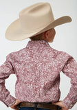 Roper Boys Long Sleeve Button Stretch Poplin Red Paisley Western Shirt - Roper