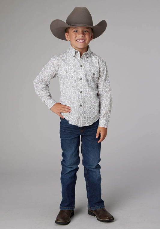 Roper Boys Long Sleeve Button Silver Medallion Western Shirt - Roper