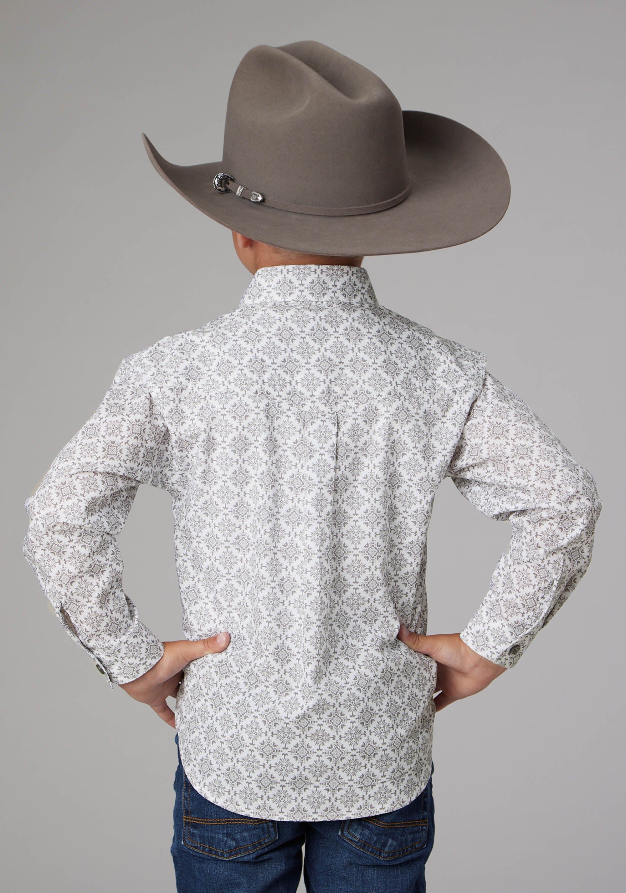 Roper Boys Long Sleeve Button Silver Medallion Western Shirt - Roper
