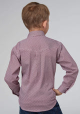 Roper Boys Long Sleeve Button Stretch Neat Red Western Shirt - Roper - Flyclothing LLC