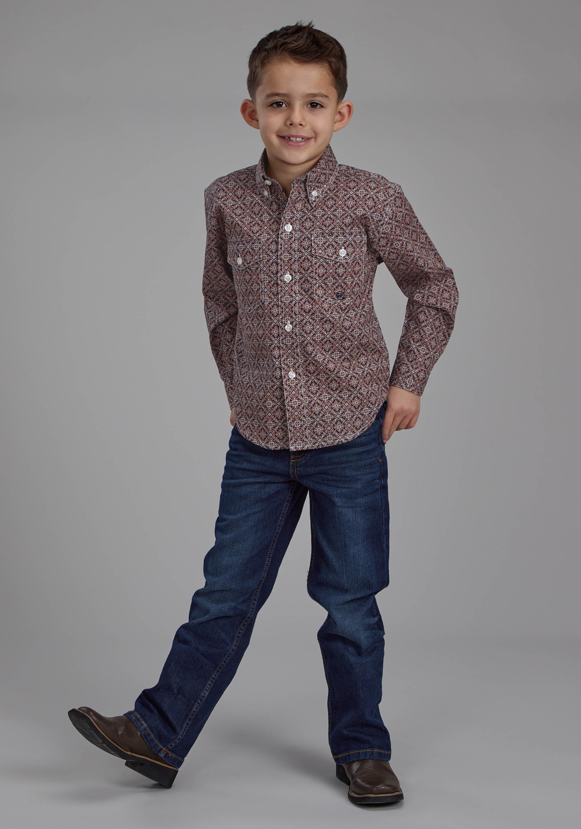Roper Boys Ginger Foulard Long Sleeve Button Western Shirt