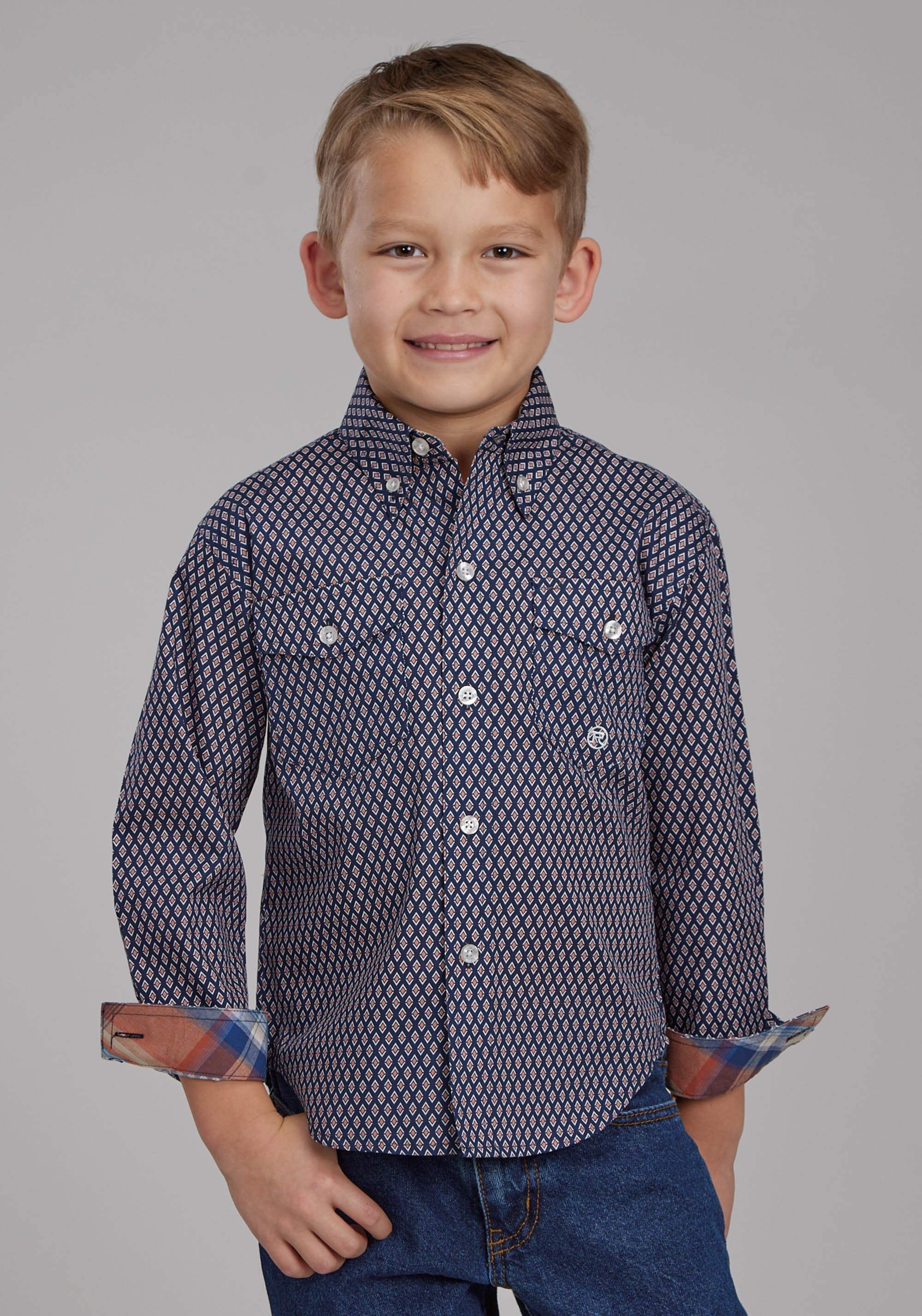 Roper Boys Diamond Eye Geo Long Sleeve Button Western Shirt - Roper - Flyclothing LLC