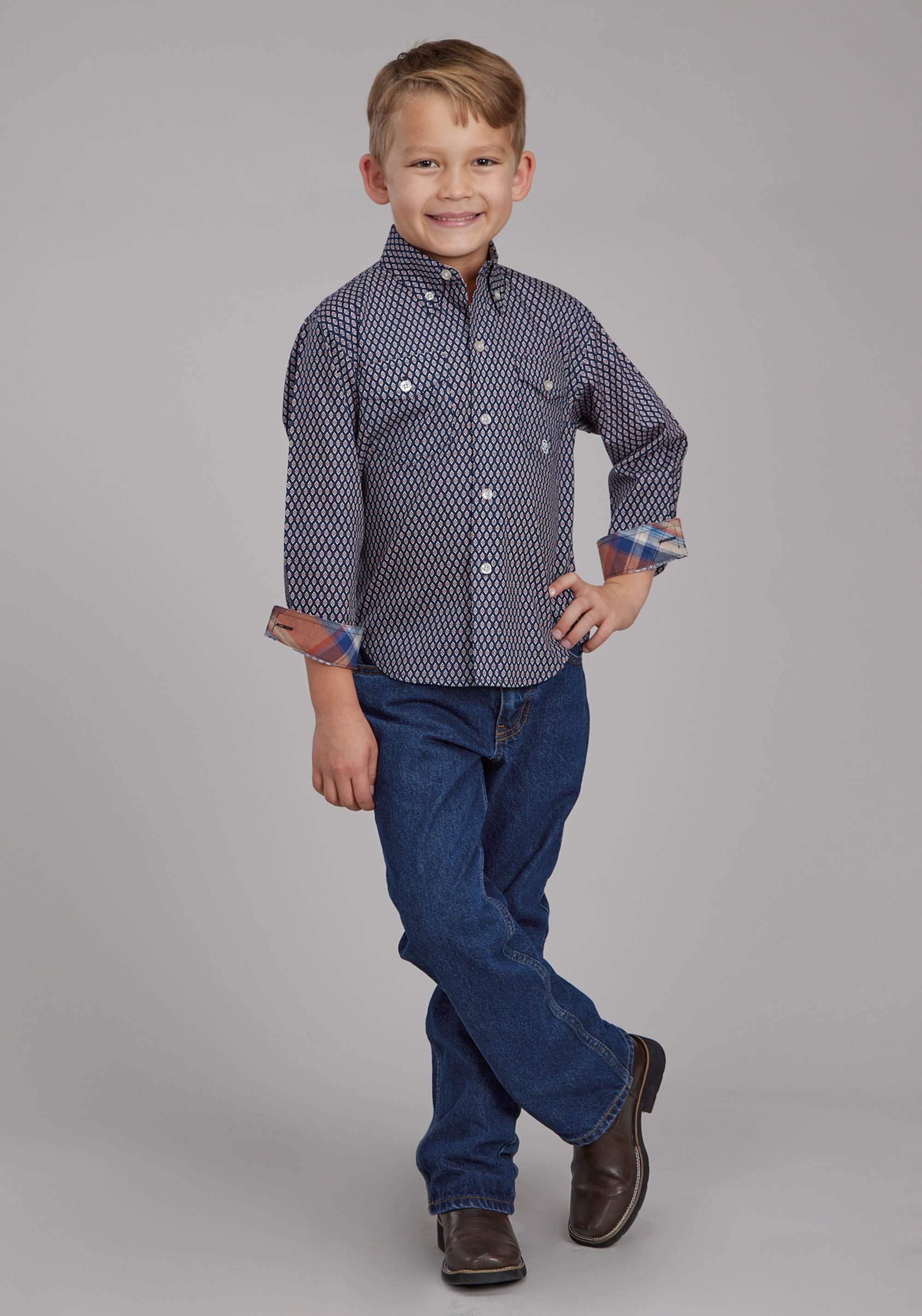 Roper Boys Diamond Eye Geo Long Sleeve Button Western Shirt - Roper - Flyclothing LLC