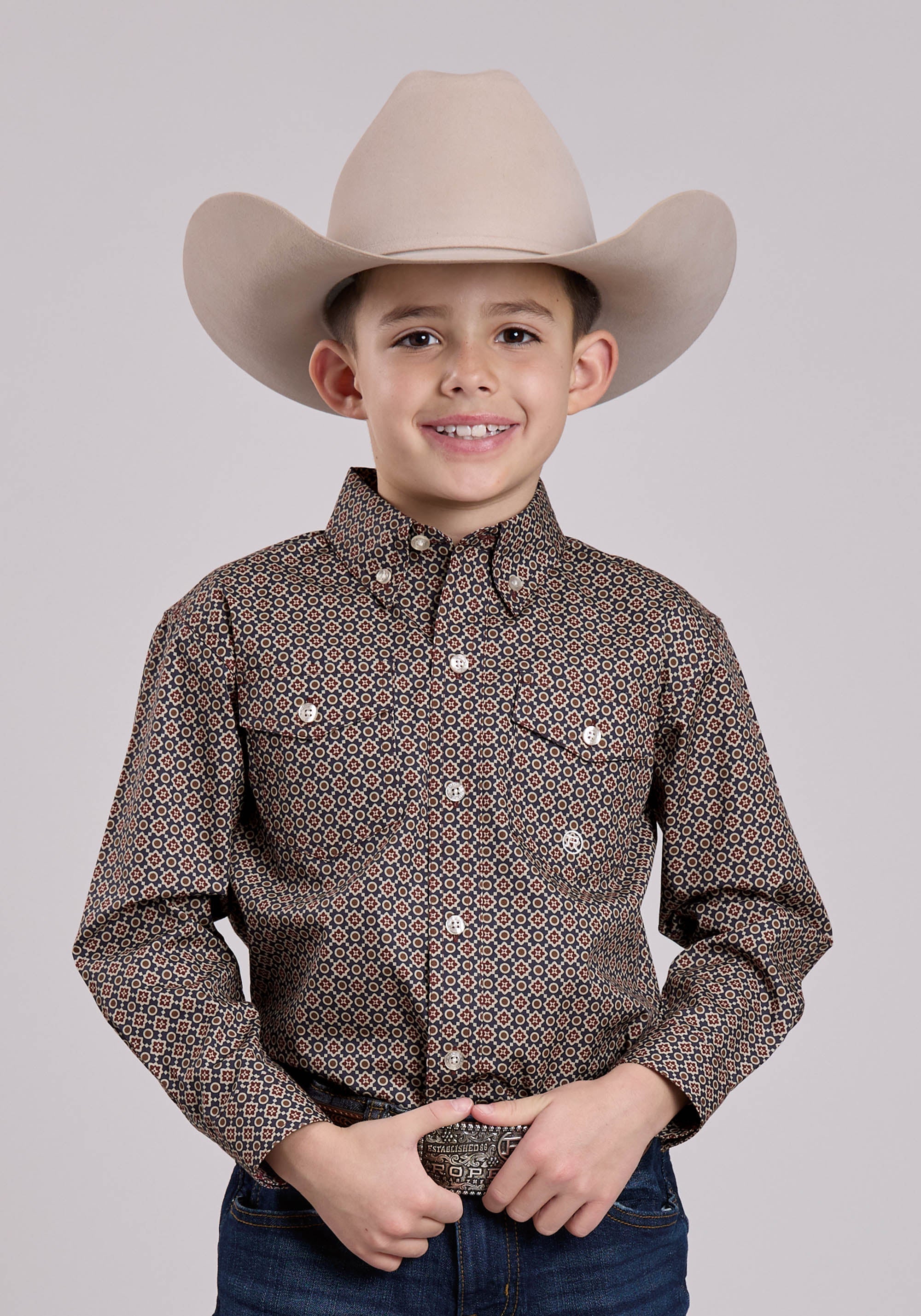 Roper Boys Long Sleeve Button Vintage Foulard Western Shirt