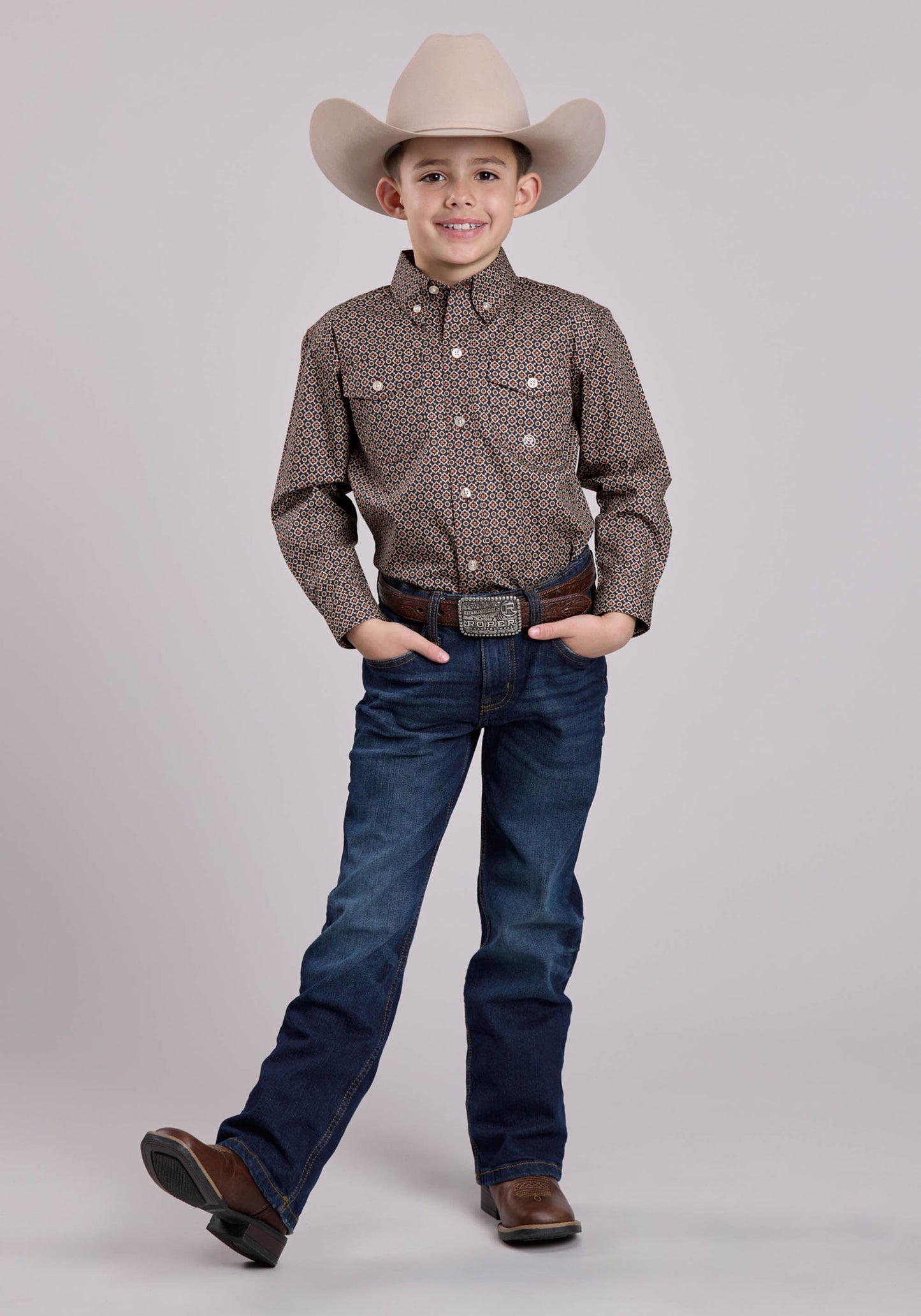 Roper Boys Long Sleeve Button Vintage Foulard Western Shirt