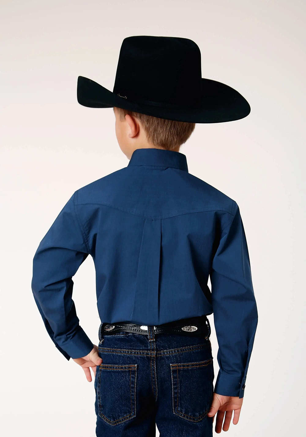 Roper Boys Long Sleeve Button Black Fill Solid Blue Western Shirt - Roper - Flyclothing LLC