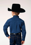 Roper Boys Long Sleeve Button Black Fill Solid Blue Western Shirt - Roper