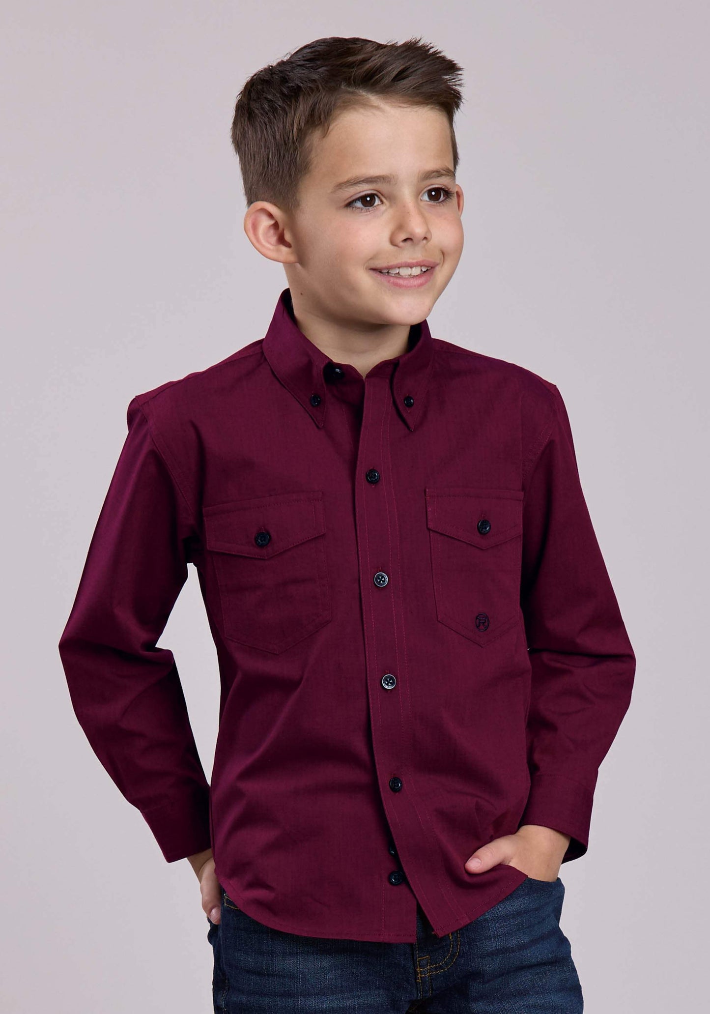Roper Boys Long Sleeve Button Black Fill - Wine Western Shirt - Roper - Flyclothing LLC