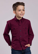 Roper Boys Long Sleeve Button Black Fill - Wine Western Shirt - Roper - Flyclothing LLC