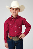 Roper Boys Long Sleeve Button Solid Poplin Stretch Red Western Shirt - Roper