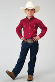 Roper Boys Long Sleeve Button Solid Poplin Stretch Red Western Shirt - Roper