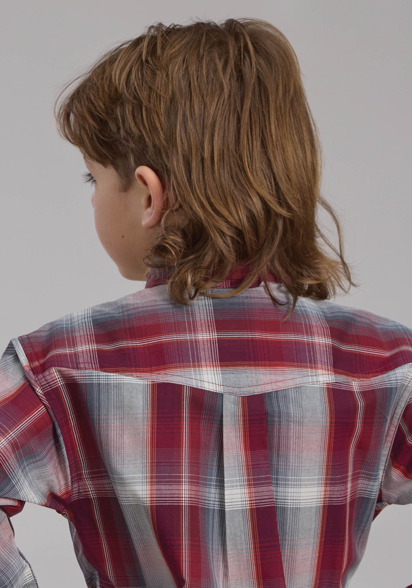 Roper Boys Wine And Smoke Plaid Long Sleeve Button Western Shirt
