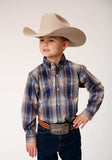 Roper Boys Long Sleeve Button Ranch Plaid Western Shirt - Roper