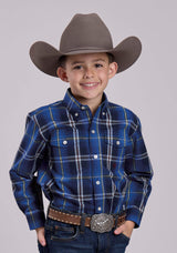 Roper Boys Long Sleeve Button Midnight Plaid Western Shirt - Roper - Flyclothing LLC