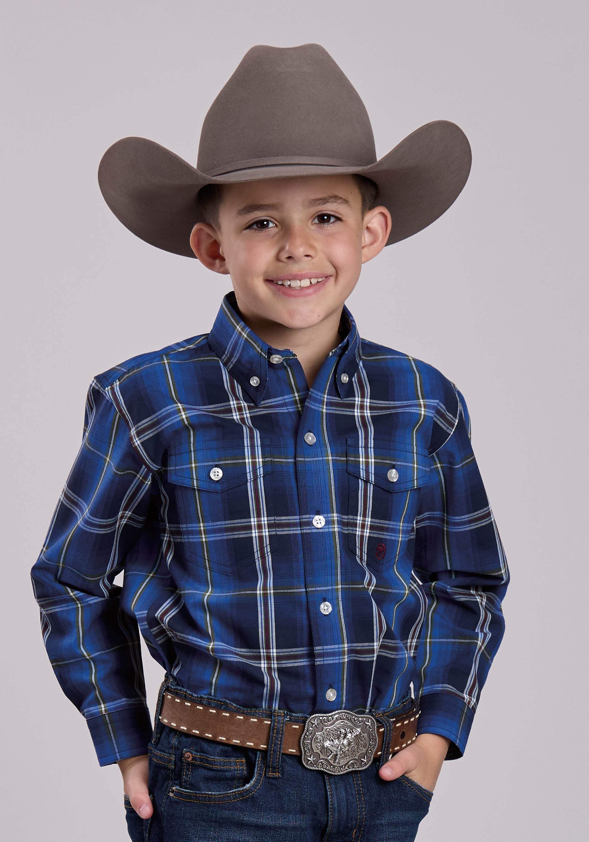 Roper Boys Long Sleeve Button Midnight Plaid Western Shirt - Roper - Flyclothing LLC