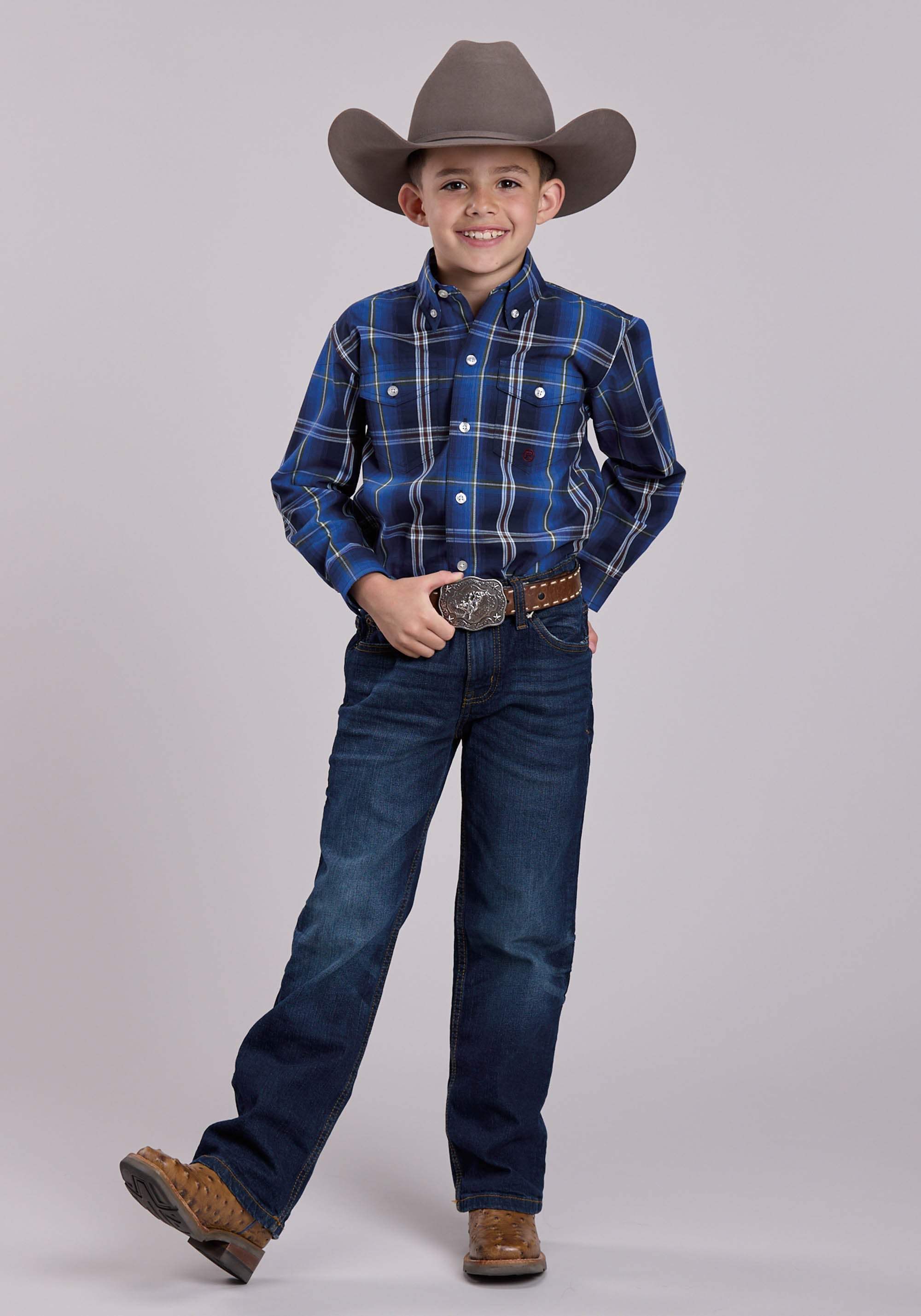 Roper Boys Long Sleeve Button Midnight Plaid Western Shirt - Roper - Flyclothing LLC