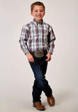 Roper Boys Long Sleeve Button Gray Cloud Plaid Western Shirt - Roper