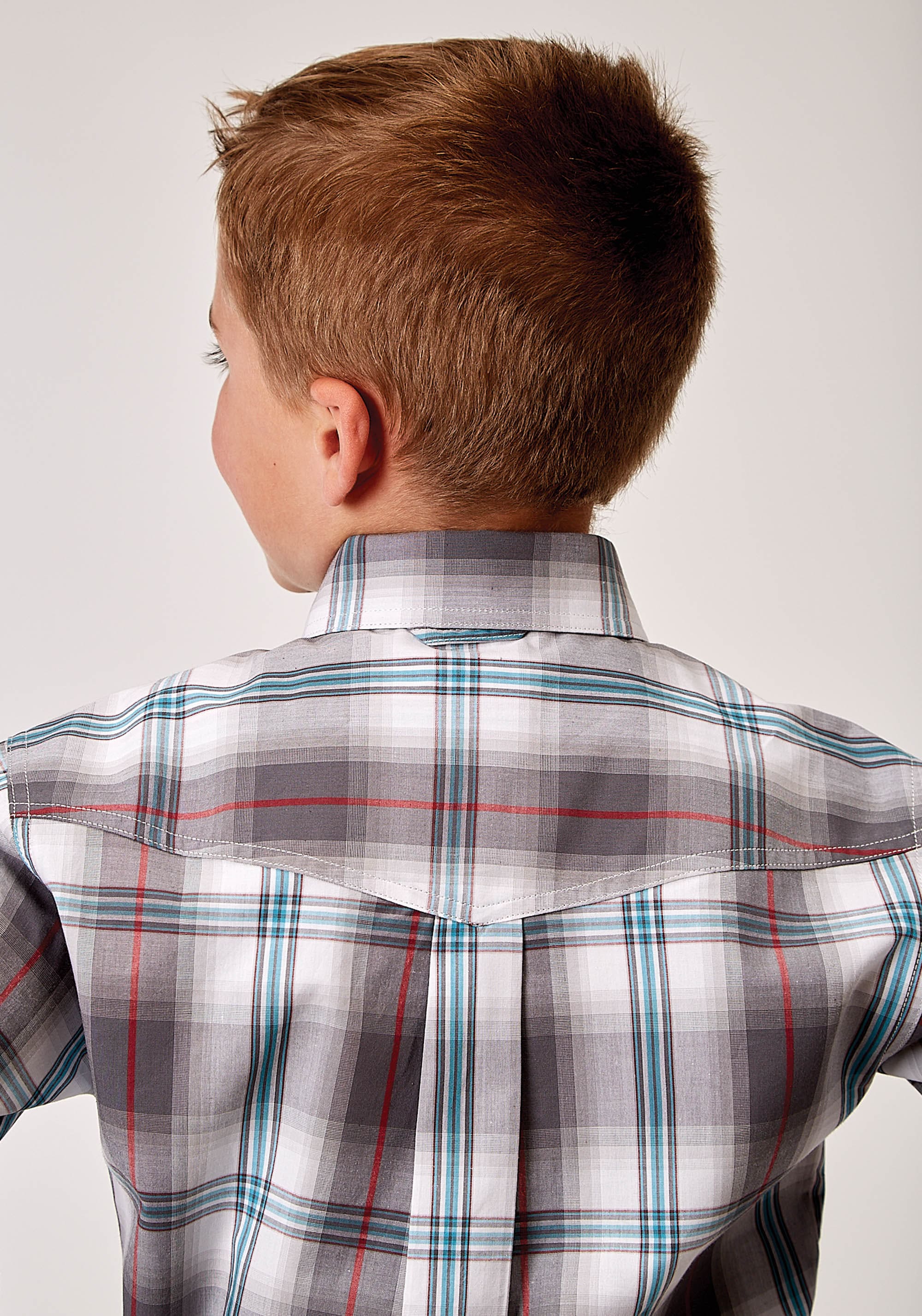 Roper Boys Long Sleeve Button Gray Cloud Plaid Western Shirt - Roper