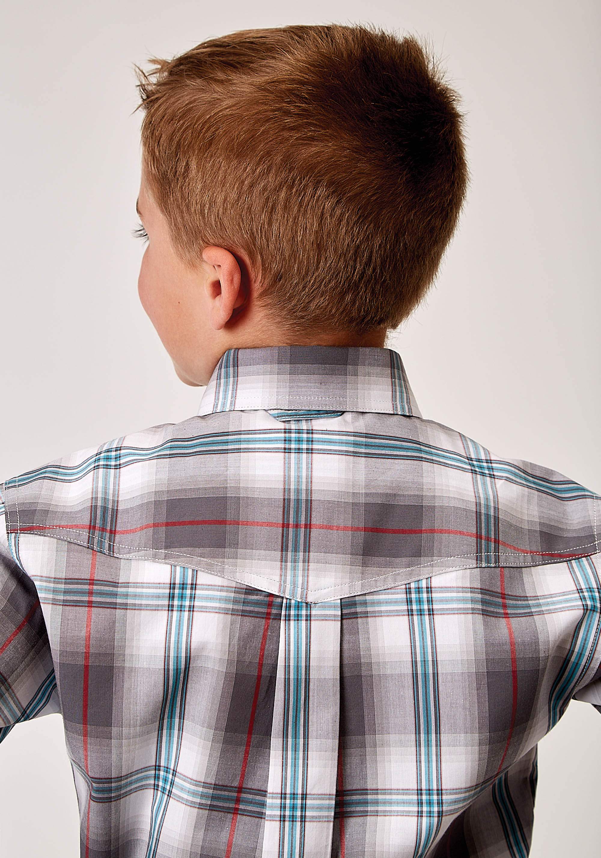 Roper Boys Long Sleeve Button Gray Cloud Plaid Western Shirt - Roper - Flyclothing LLC