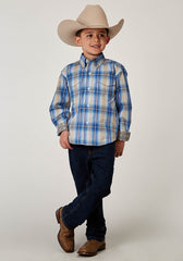 Roper Boys Long Sleeve Button Chicory Ombre Plaid Western Shirt - Roper