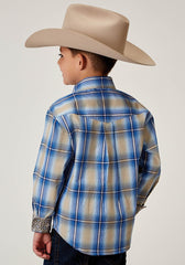 Roper Boys Long Sleeve Button Chicory Ombre Plaid Western Shirt - Roper