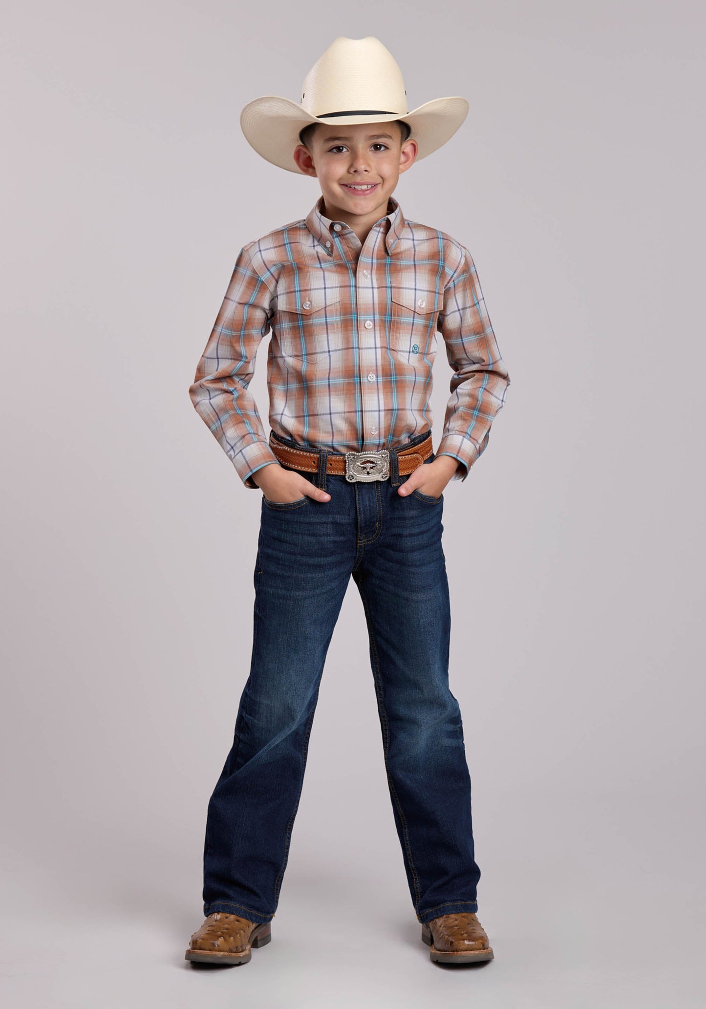 Boys Roper Saltillo Plaid Long Sleeve Button Shirt