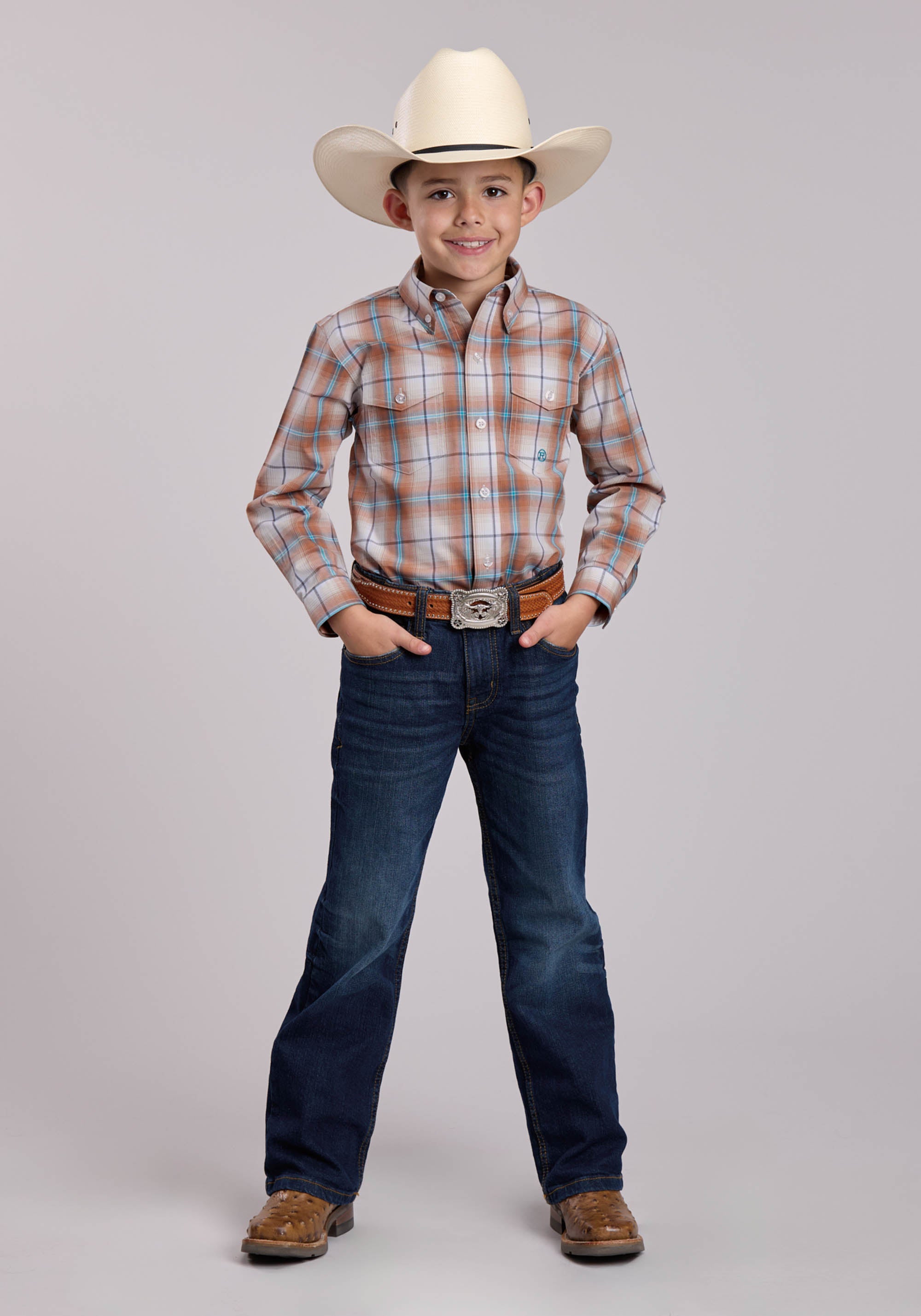 Boys Roper Saltillo Plaid Long Sleeve Button Shirt
