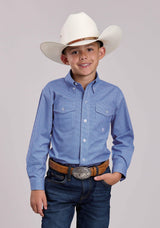 Boys Roper Stretch Mini Check Blue Long Sleeve Button Shirt - Roper - Flyclothing LLC