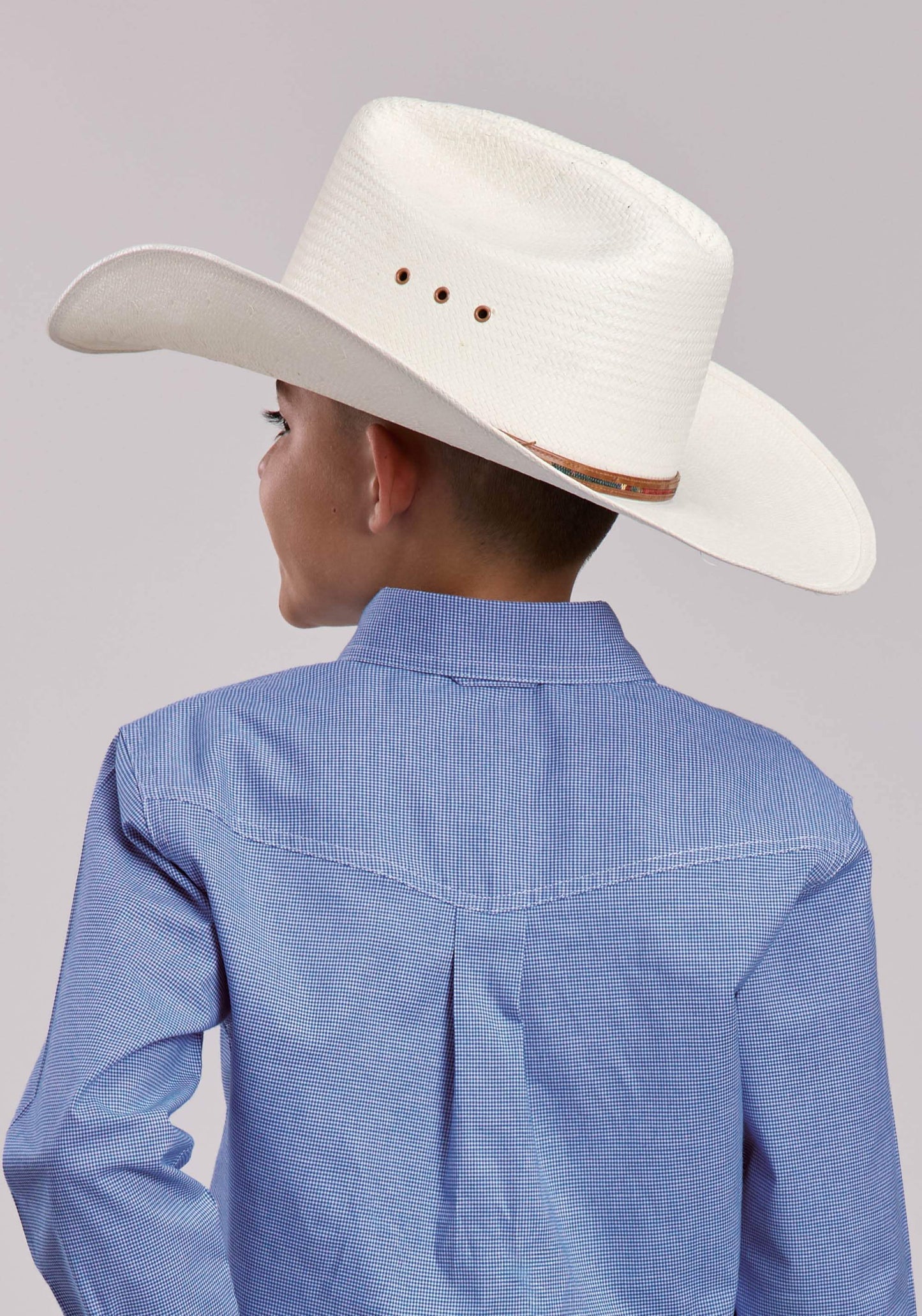 Boys Roper Stretch Mini Check Blue Long Sleeve Button Shirt - Roper - Flyclothing LLC