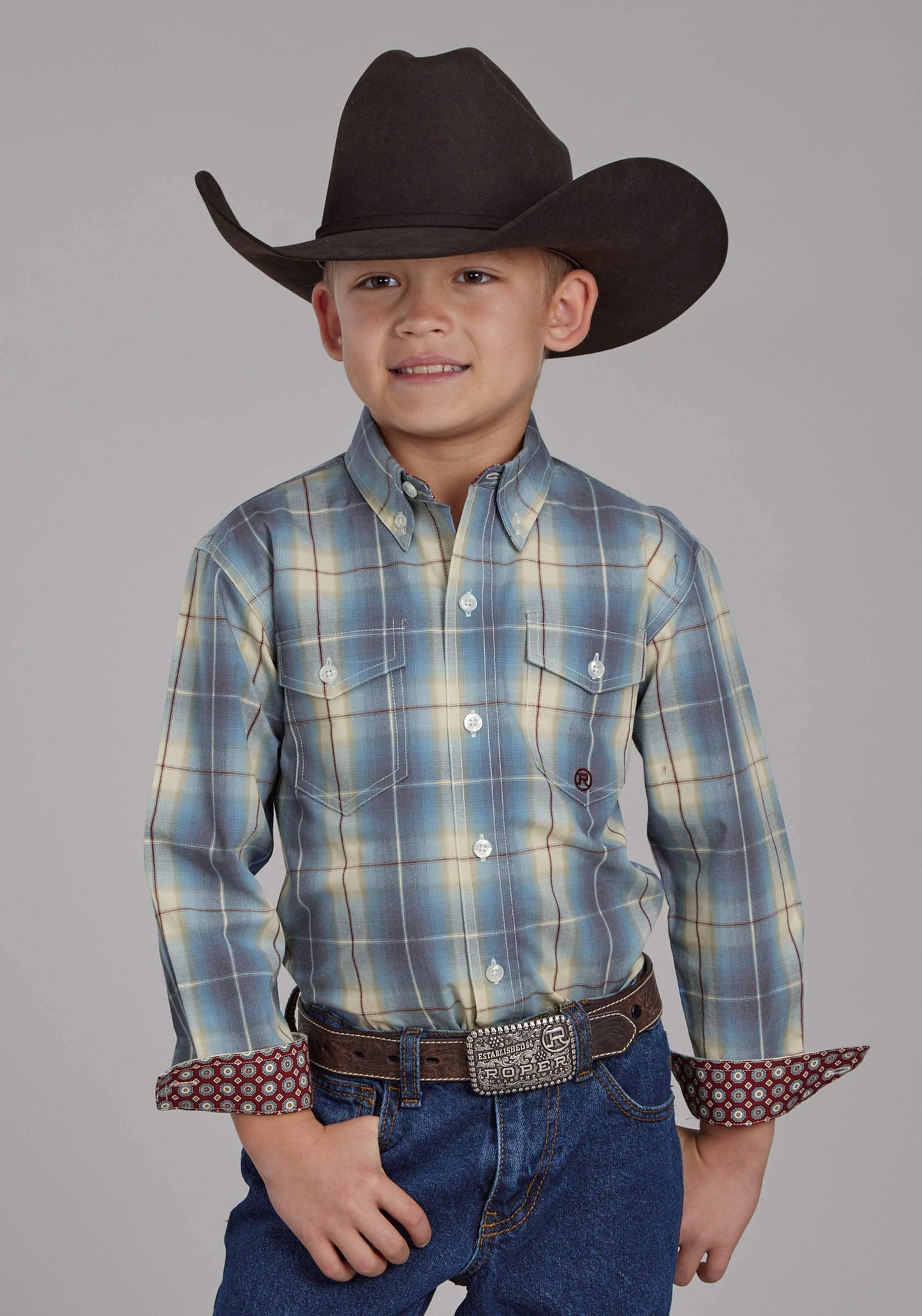 Roper Boys Dungaree Plaid Long Sleeve Button Western Shirt - Roper - Flyclothing LLC