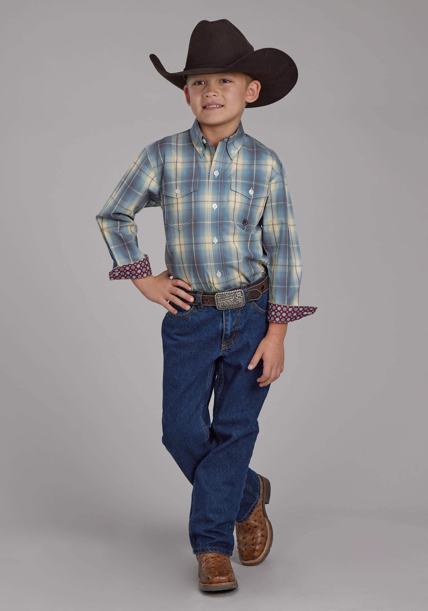 Roper Boys Dungaree Plaid Long Sleeve Button Western Shirt - Roper - Flyclothing LLC