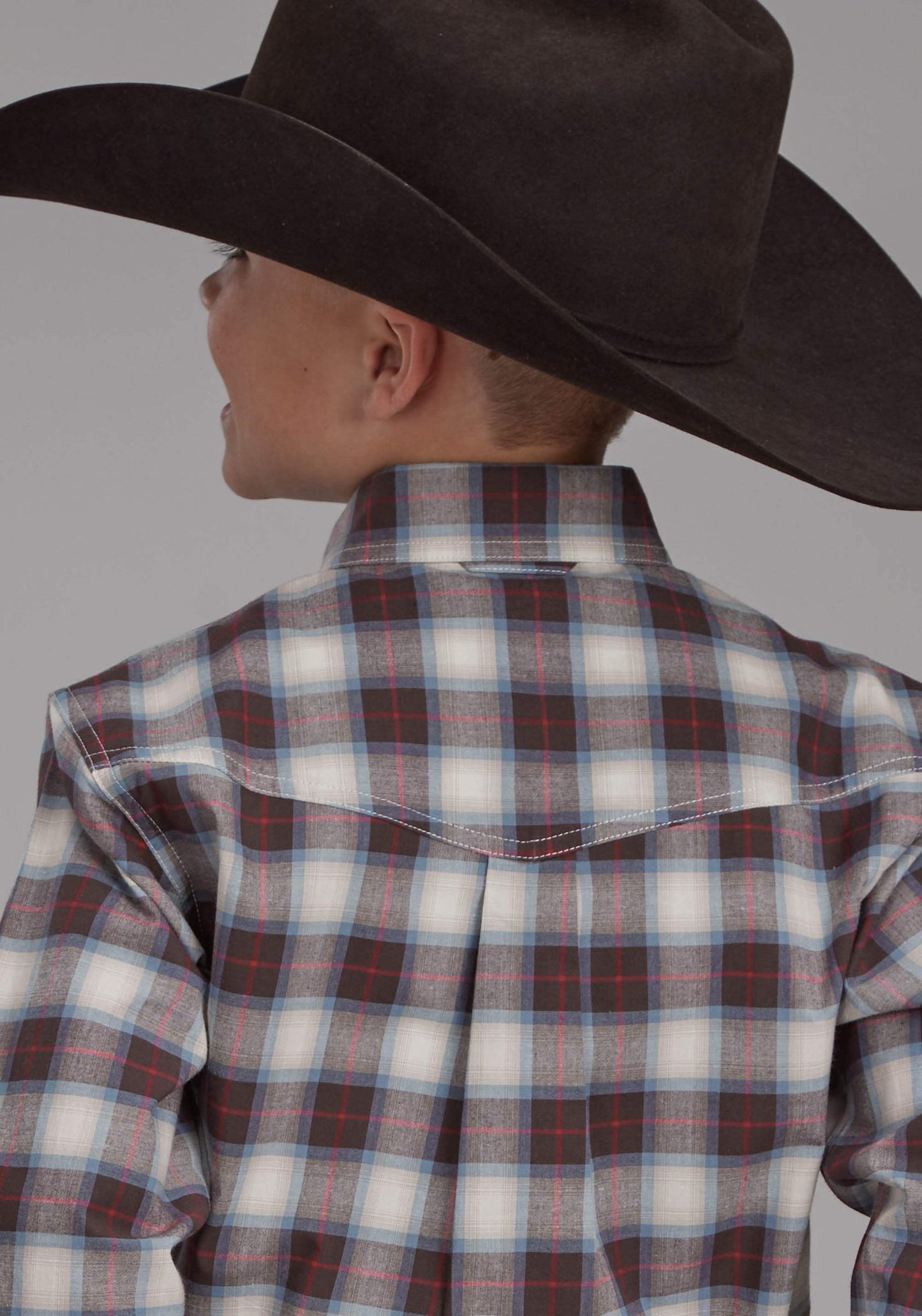 Roper Boys Stretch Plaid - Brown Long Sleeve Button Western Shirt - Roper - Flyclothing LLC