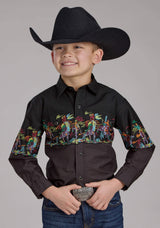 Roper Boys Scribble Bullriders Border Scenic Long Sleeve Snap Western Shirt - Roper - Flyclothing LLC