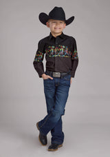 Roper Boys Scribble Bullriders Border Scenic Long Sleeve Snap Western Shirt - Roper - Flyclothing LLC