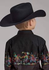 Roper Boys Scribble Bullriders Border Scenic Long Sleeve Snap Western Shirt - Roper - Flyclothing LLC