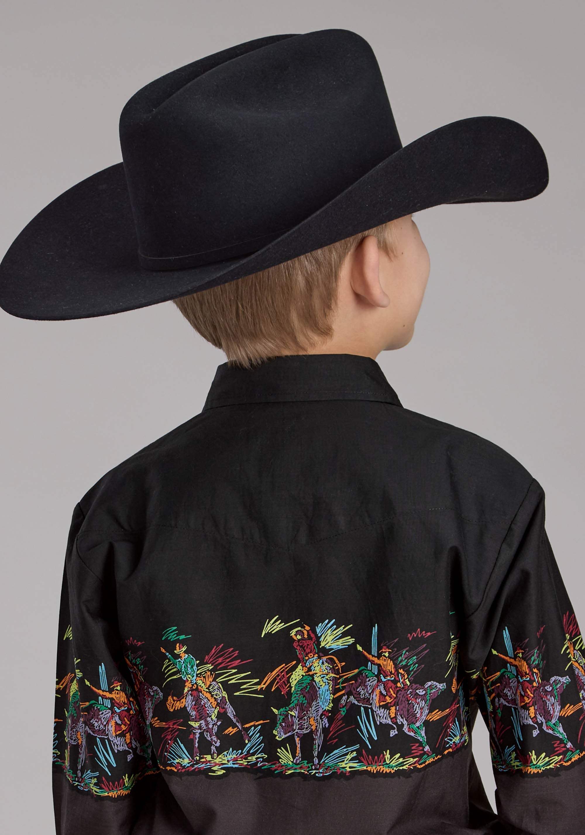 Roper Boys Scribble Bullriders Border Scenic Long Sleeve Snap Western Shirt - Roper - Flyclothing LLC