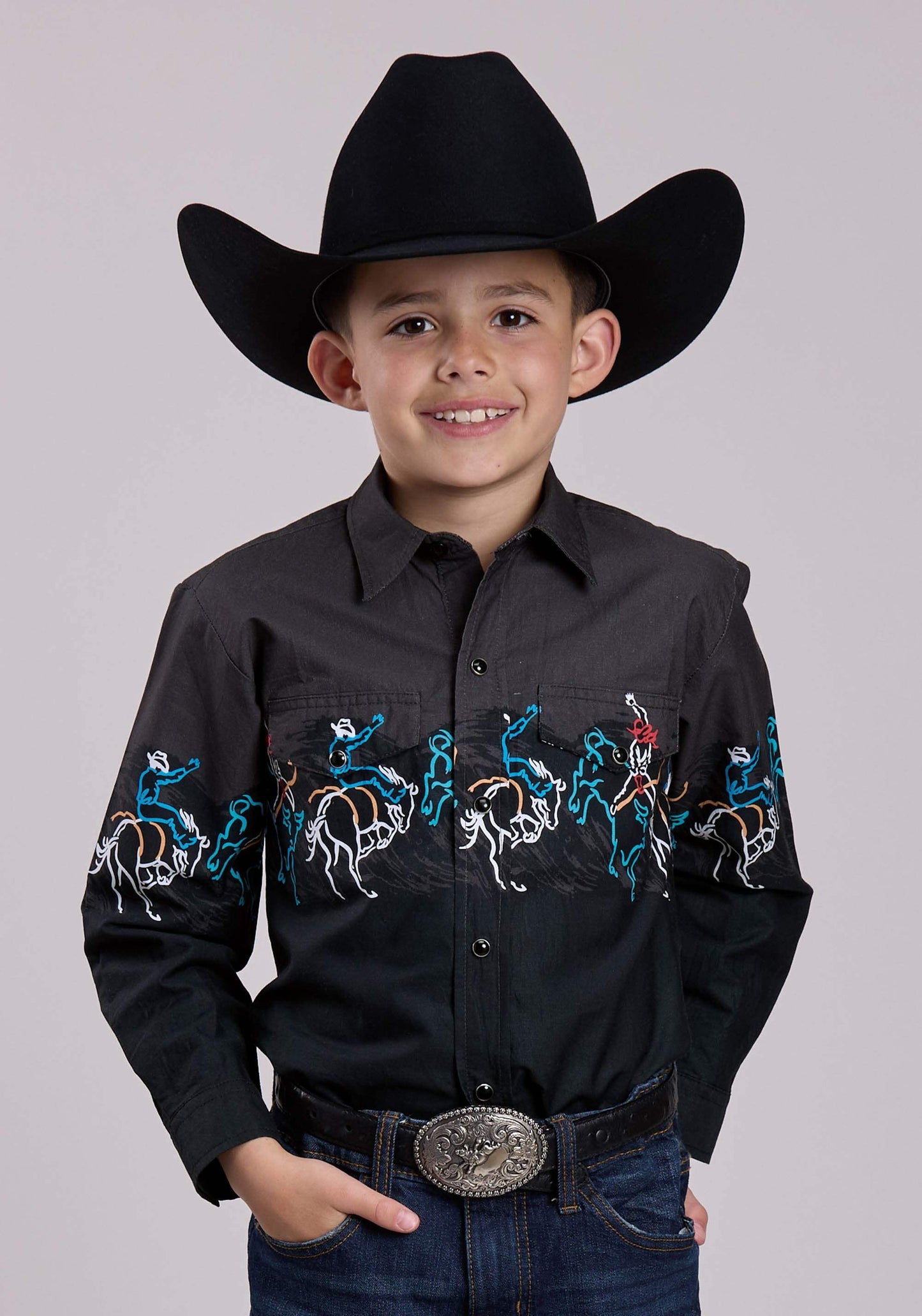 Roper Boys Long Sleeve Snap Painterly Rodeo Border Scenic Print Western Shirt - Roper - Flyclothing LLC