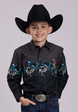 Roper Boys Long Sleeve Snap Painterly Rodeo Border Scenic Print Western Shirt - Roper - Flyclothing LLC